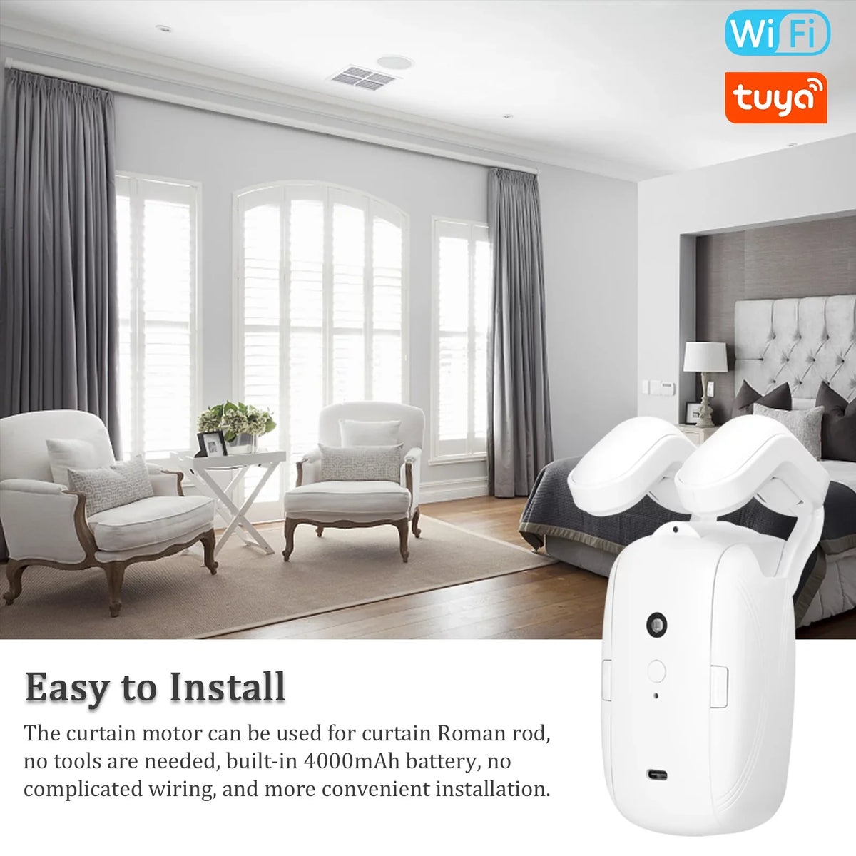 Control Timer Setup Electric WiFi Home Intelligent Gateways Robot & Curtain Support Curtain Motor Opener Automatic Sensing Compatible Remote with for No Roman Htovila Wiring with Rod APP