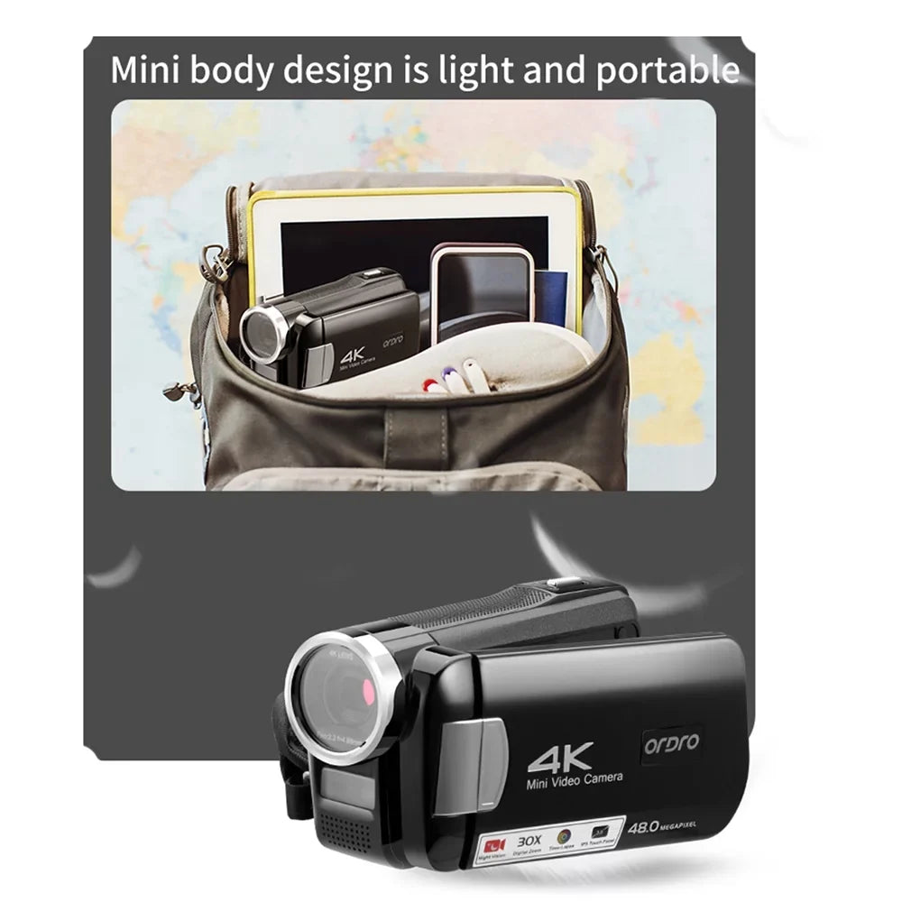 with IPS Remote Carry 48MP IR Recorder Dcenta Zoom Video Digital 30X Control DV 3.0 4K AC2 Inch Bag Touchscreen Digital Battery
