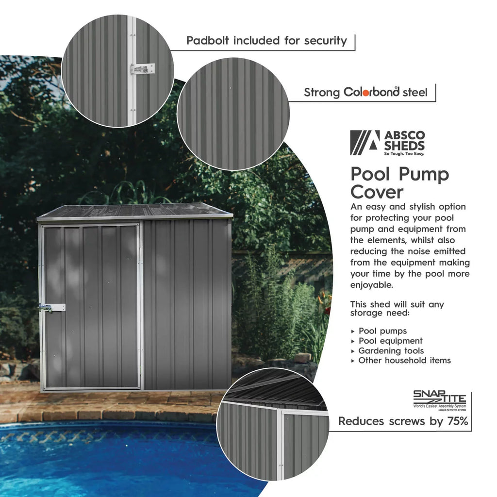 '- 5 Shed ft. Pump  x 5 Pool Absco Multipurpose Woodland Gray AB1070