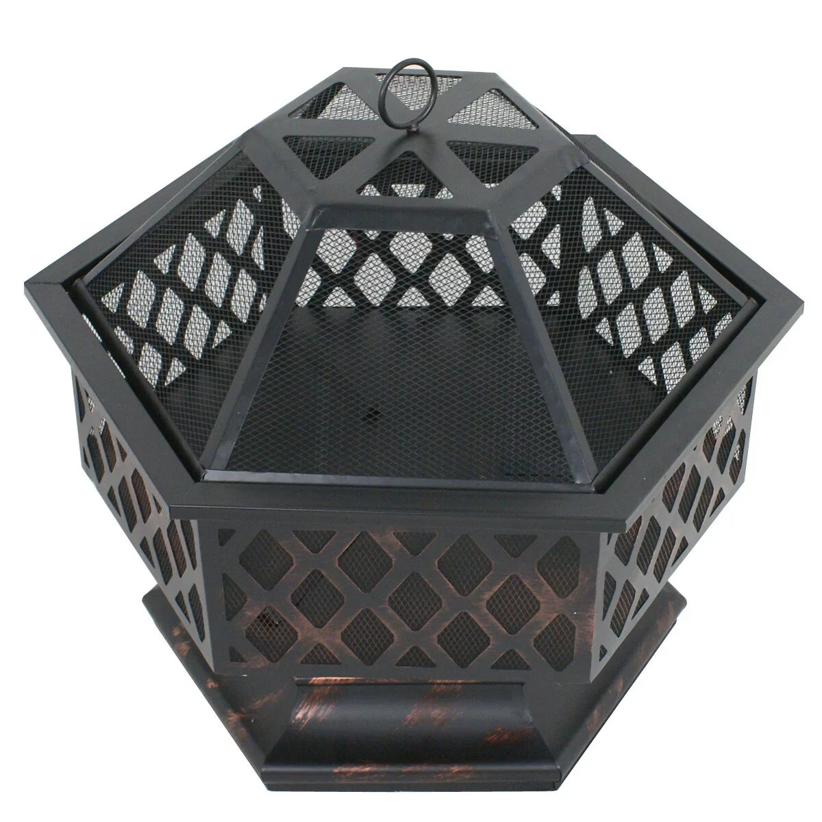 Portable Black Pit - Bonfire Wood Lid, ZenSports Backyard, Hex-Shaped Outdoor 24’’ Pire W/Mesh Burning
