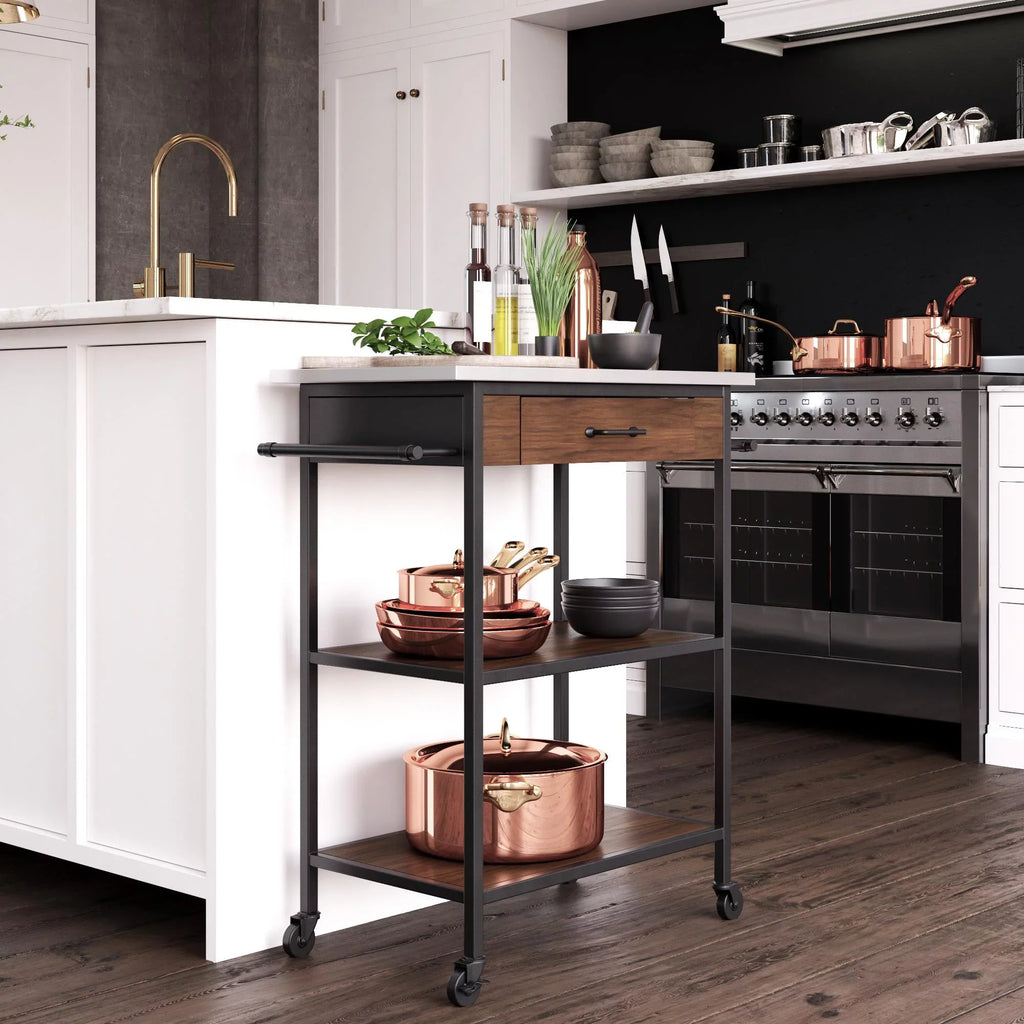 Cart, Black Counter Frame, Brown Pantry Kane Stainless Steel Storage,  Kitchen Top, DHP