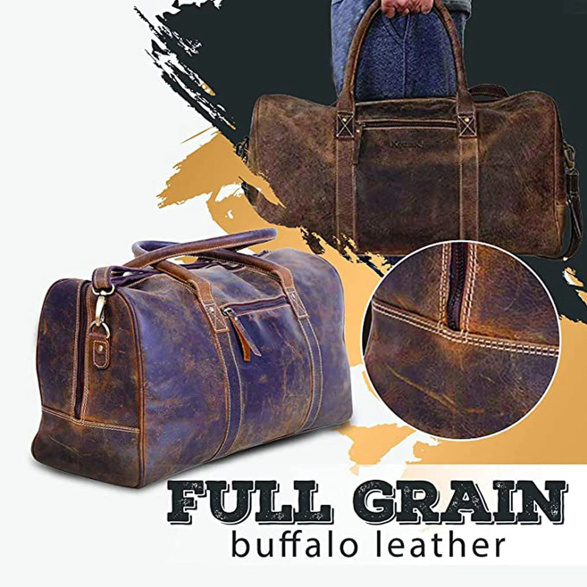 Fashion Adjustable Spacious Men's FR Vintage Shoulder Stylish 20" Strap Bag | Leather Duffle Co. & Buffalo | Distressed