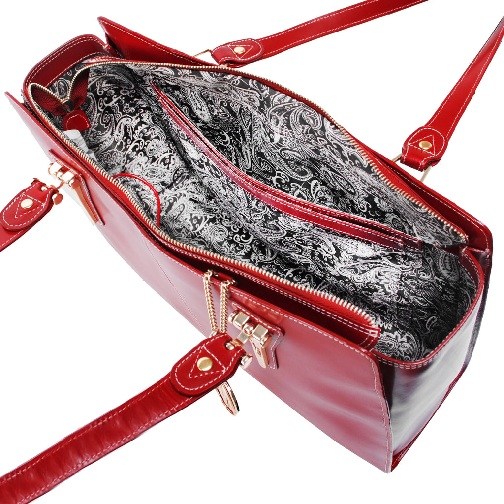 Red Shoulder Leather Tote, 97556, Glenna