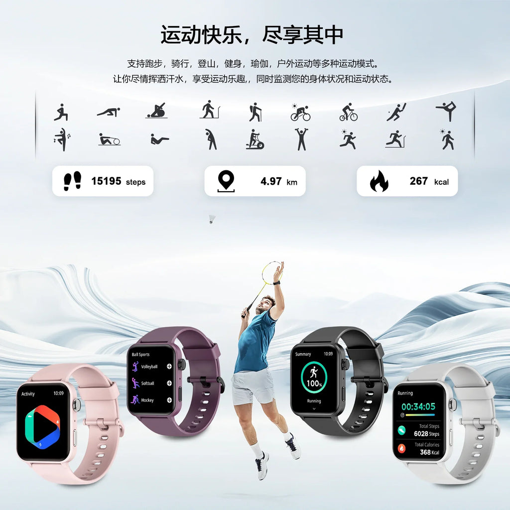 Modes 100+ iOS, for Fitness Sports Women with Smart Assistant, Android for Liquidproof, Call/Voice 1.83" and Watch Black Bluetooth Watch