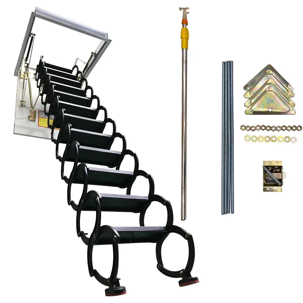 Black Attic Stairs Size 31.5"x Ceiling Loft (Open Ladder INTSUPERMAI 12 9.8Ft Folding Steps Height Mounted 39.37")