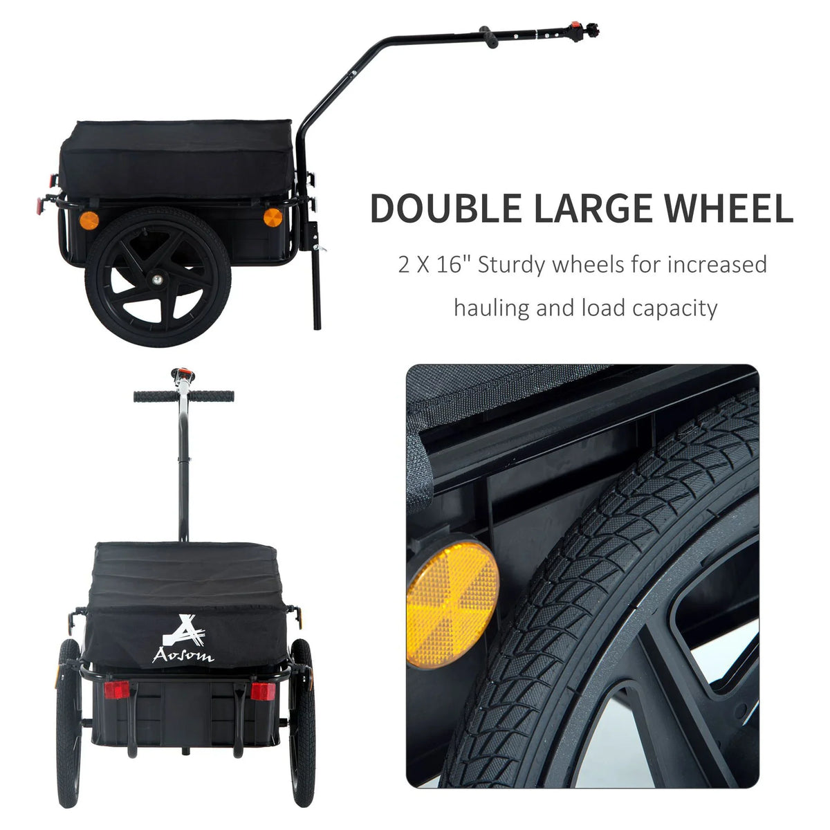 '- Cargo Aosom Wheel Internal Trailer Double Enclosed Bicycle Frame Black