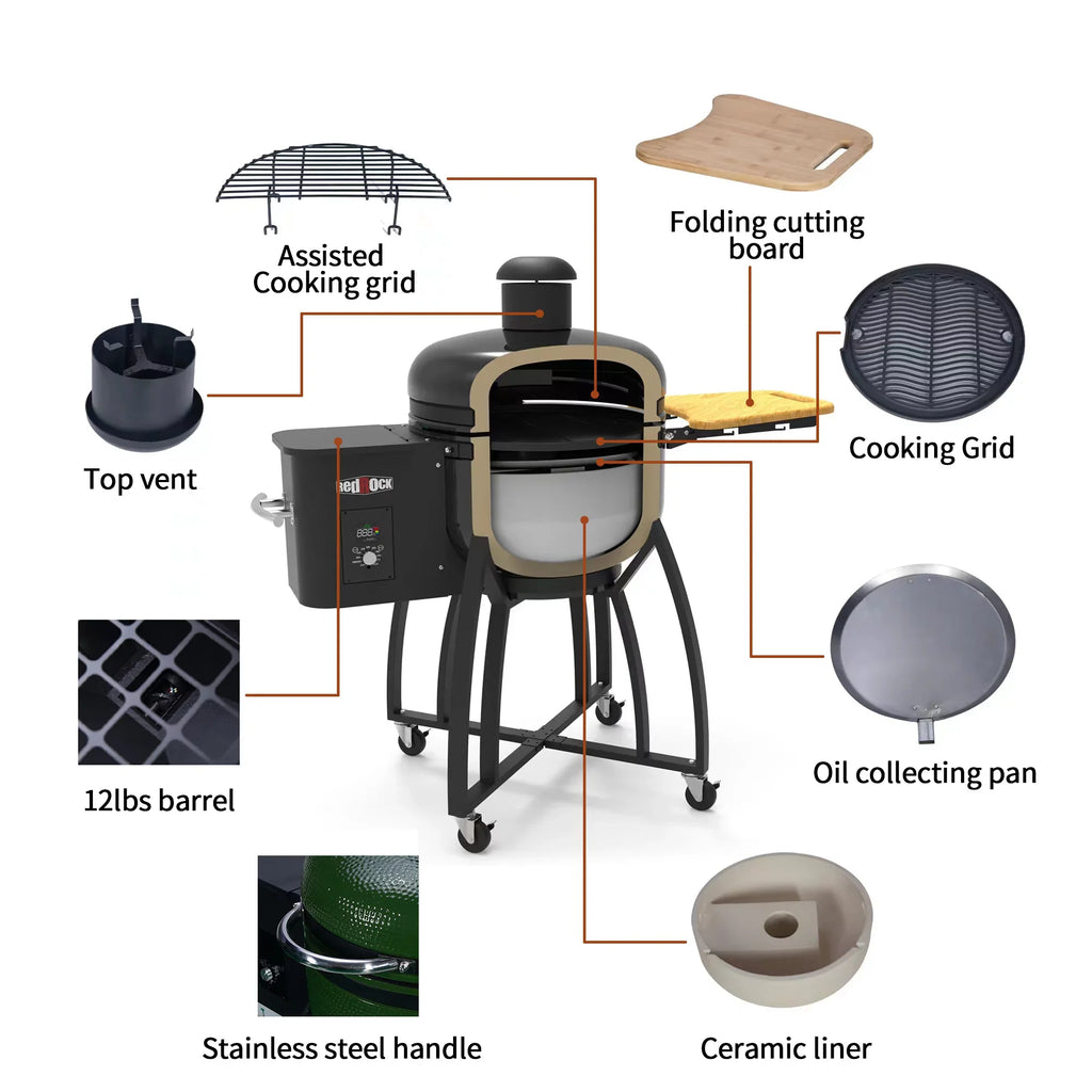 4-in-1 Patio BBQ Ceramic "Ceramic Grill r Outdoors Gridiron 24 Pan-roasted 19.6" Pellet diameter Double with Roasted Smoked for