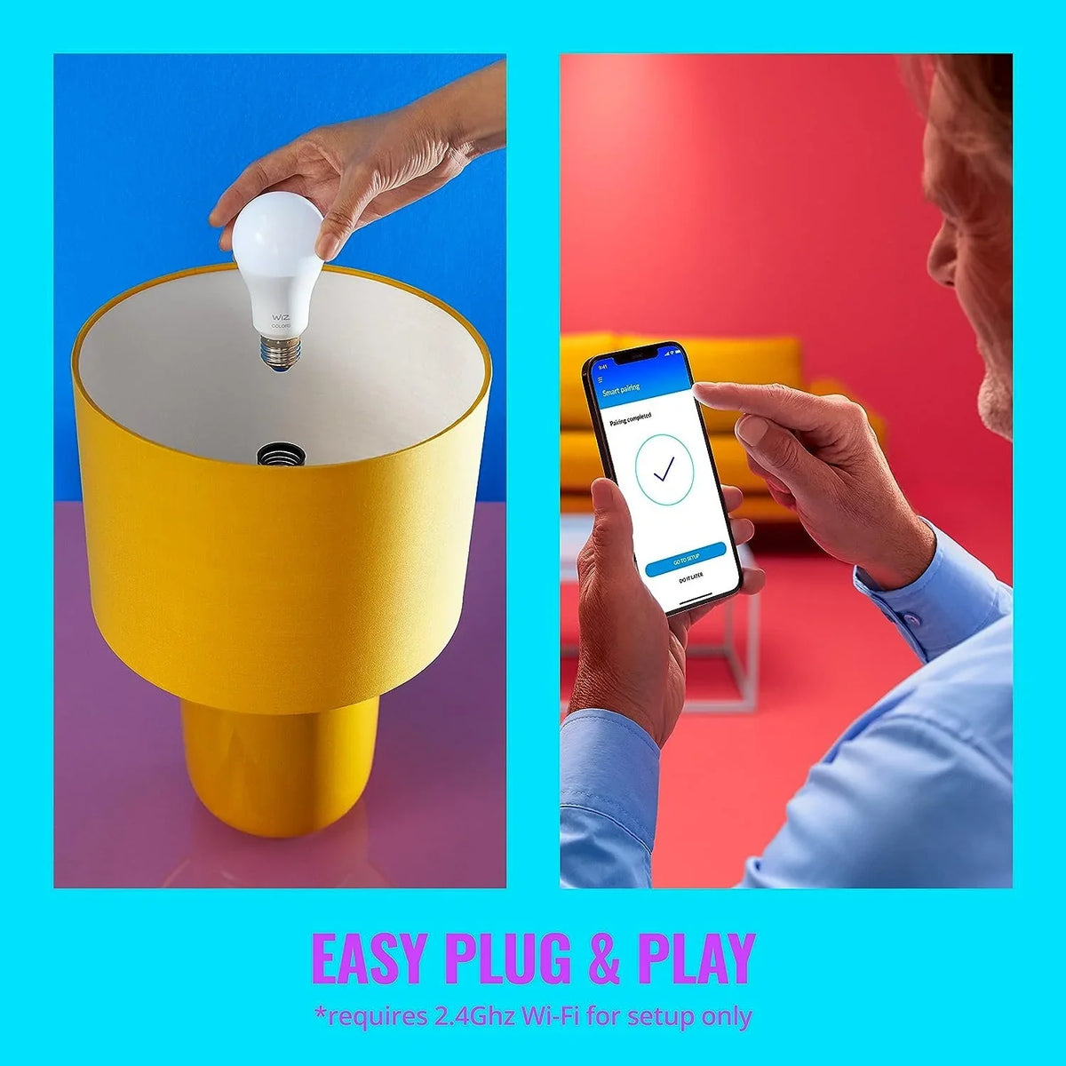 Connects LED 60W Indoor Color - or + - - Existing A19 Your Pack with Control Matter 6 Activate to E26- Smart App Motion Compatible Voice Bulb - - with WiZ of Wi-Fi