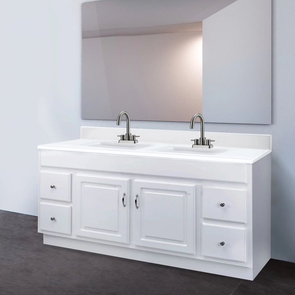 House Rectangle Design Mount Camilla Integrated 557678-WHT Vanity with Centerset Cultured Top Backsplash, Double White Solid 61-inch Marble Bowl