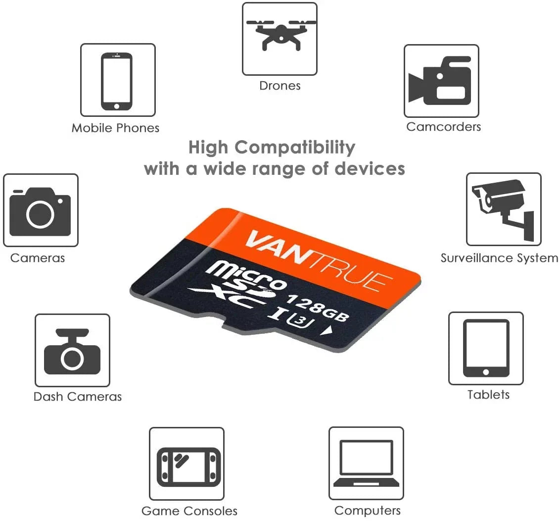 4K UHD UHS-I 10 Class MicroSDXC SD Card V30 (128GB) Vantrue U3