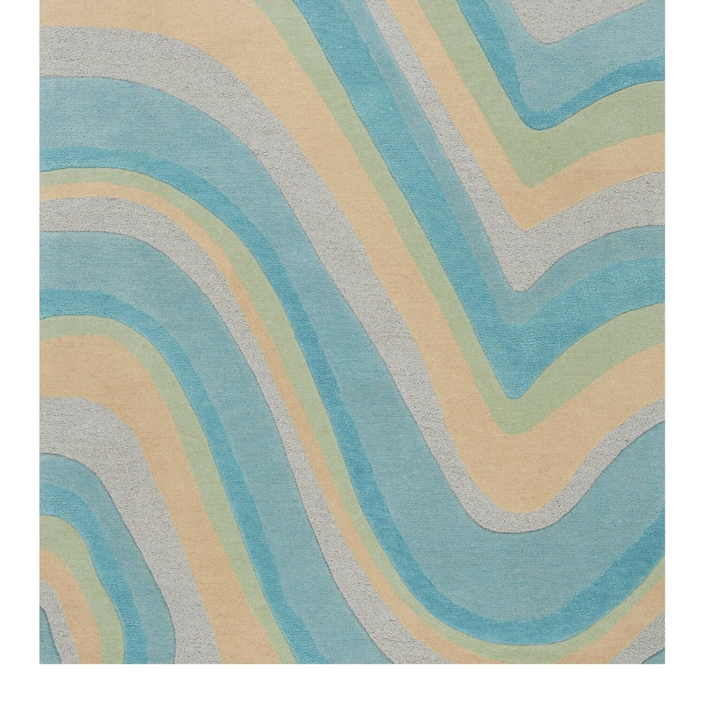 HomeRoots 8' 12'3" Beige Runner Rug - Hand Tufted Waves Ocean 9'3" Abstract Blue x