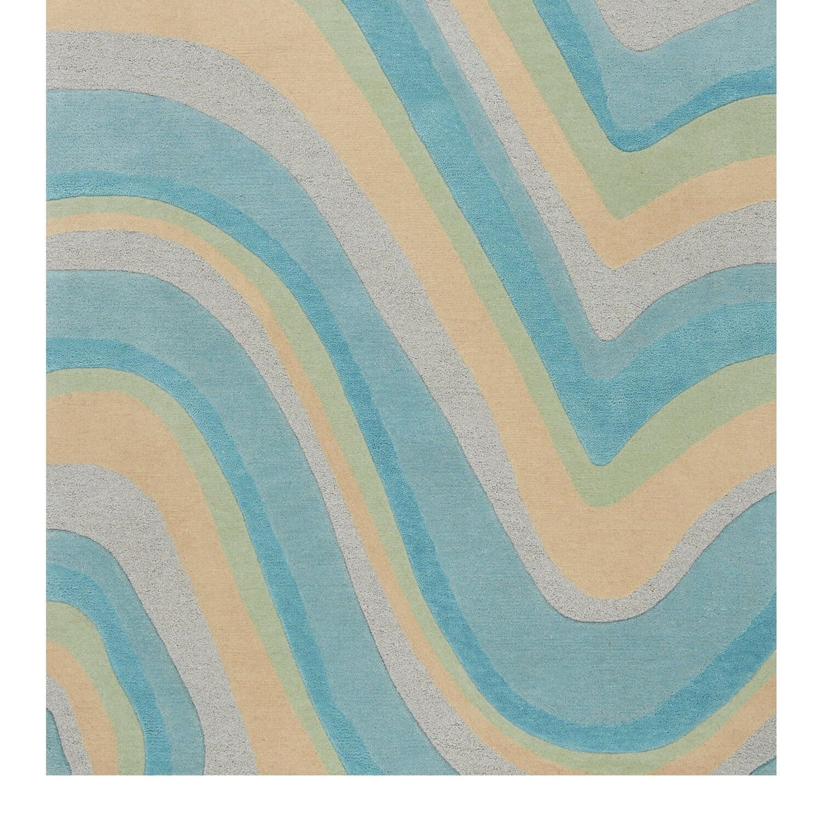 HomeRoots 8' 12'3" Beige Runner Rug - Hand Tufted Waves Ocean 9'3" Abstract Blue x