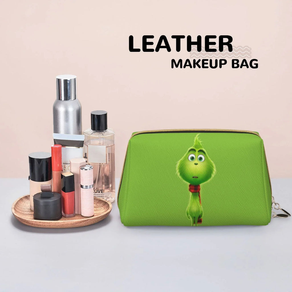 Travel Bag Makeup Organizer Portable Storage Gift Cartoon Purse Pouch Cosmetic Toiletry Bag Grinch Leather