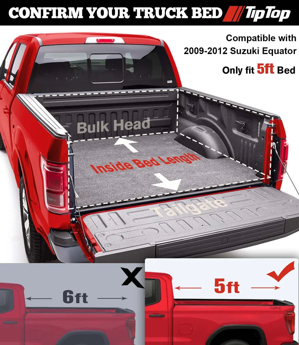 The On Models (59.5") Tri-Fold Truck Equator with TIPTOP Top Deck With For TPM3 FRP Suzuki Cover Tonneau Rail Bed System| 2009-2012 or Bed Hard 5ft | Without |For