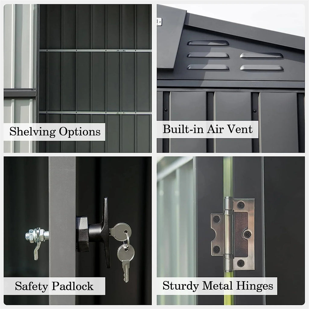 Shed Cabinet Trash with Galvanized Can, Storage Shed 10'x Bike, Patio, Storage Backyard,  Lawn, Black Garden Capri for Lockable Tools, for 8', Steel Outdoor Door Outdoor