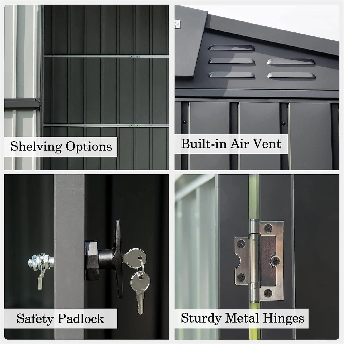 Shed Cabinet Trash with Galvanized Can, Storage Shed 10'x Bike, Patio, Storage Backyard,  Lawn, Black Garden Capri for Lockable Tools, for 8', Steel Outdoor Door Outdoor