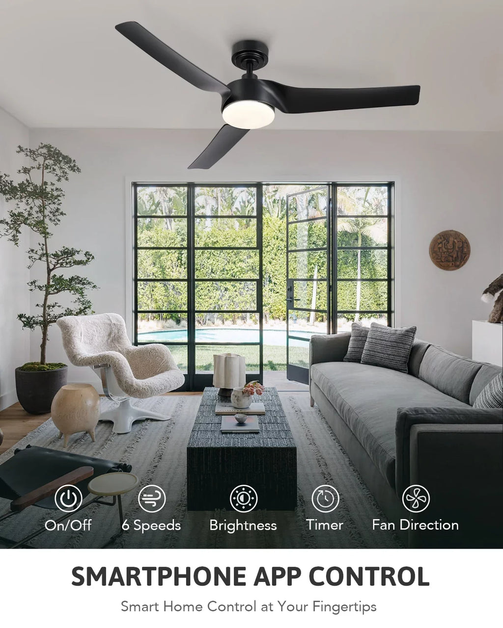 & Remote, Smart Bestco with Black Fan Dimmable Ceiling 52" Modern Light Kit