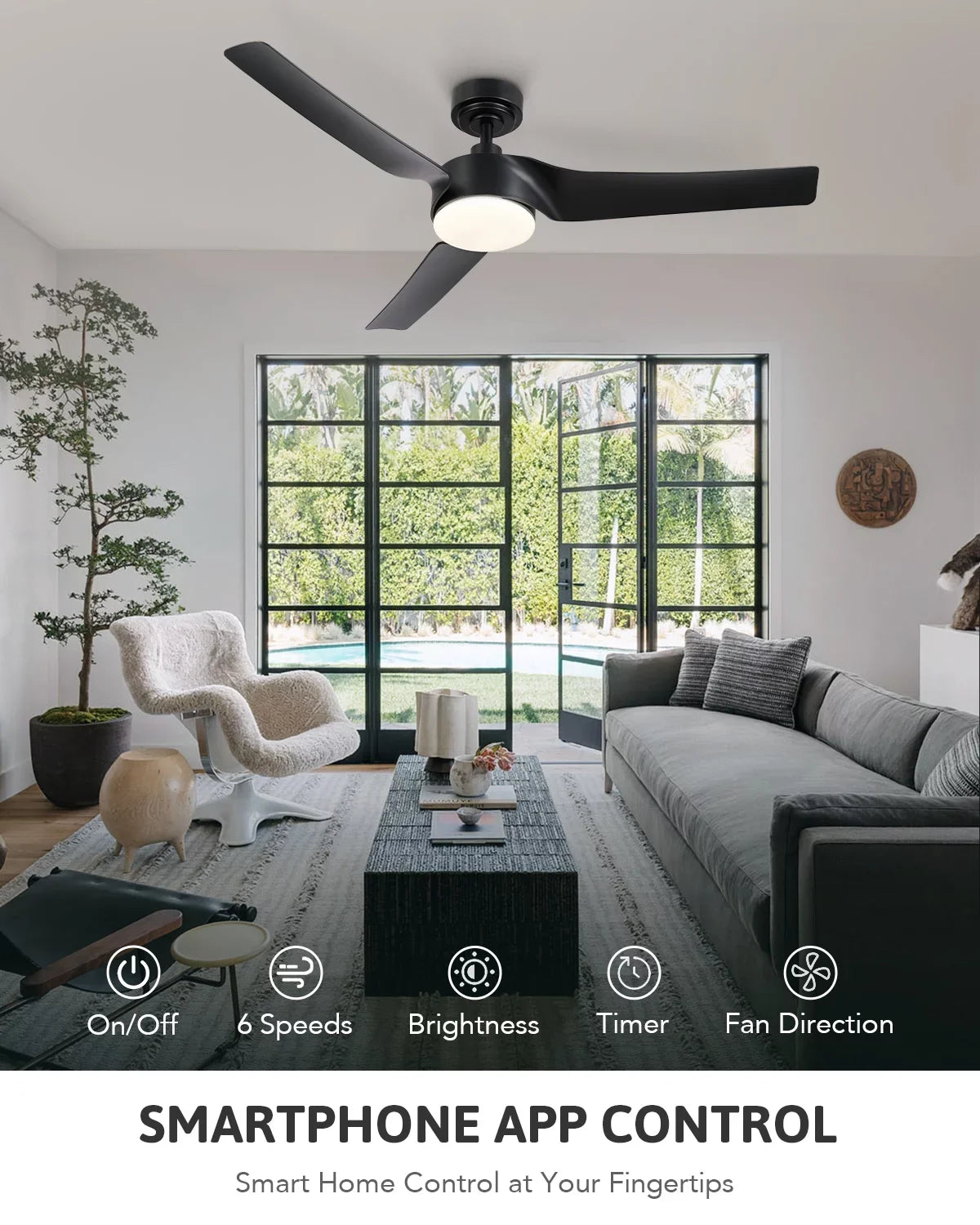 & Remote, Smart Bestco with Black Fan Dimmable Ceiling 52" Modern Light Kit