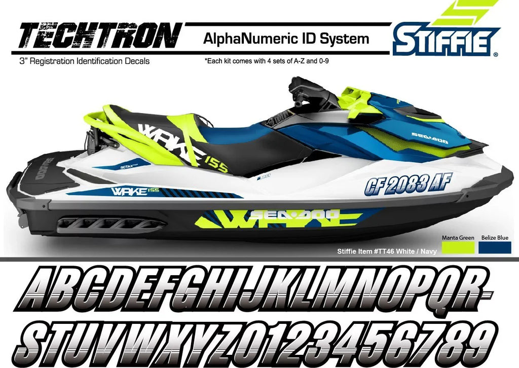 for Letters Stickers Techtron Identification Boats  Numbers Decals & PWC 3" Kit Personal Liquidcraft STIFFIE & Yellow/Blue Alpha-Numeric Registration Custom