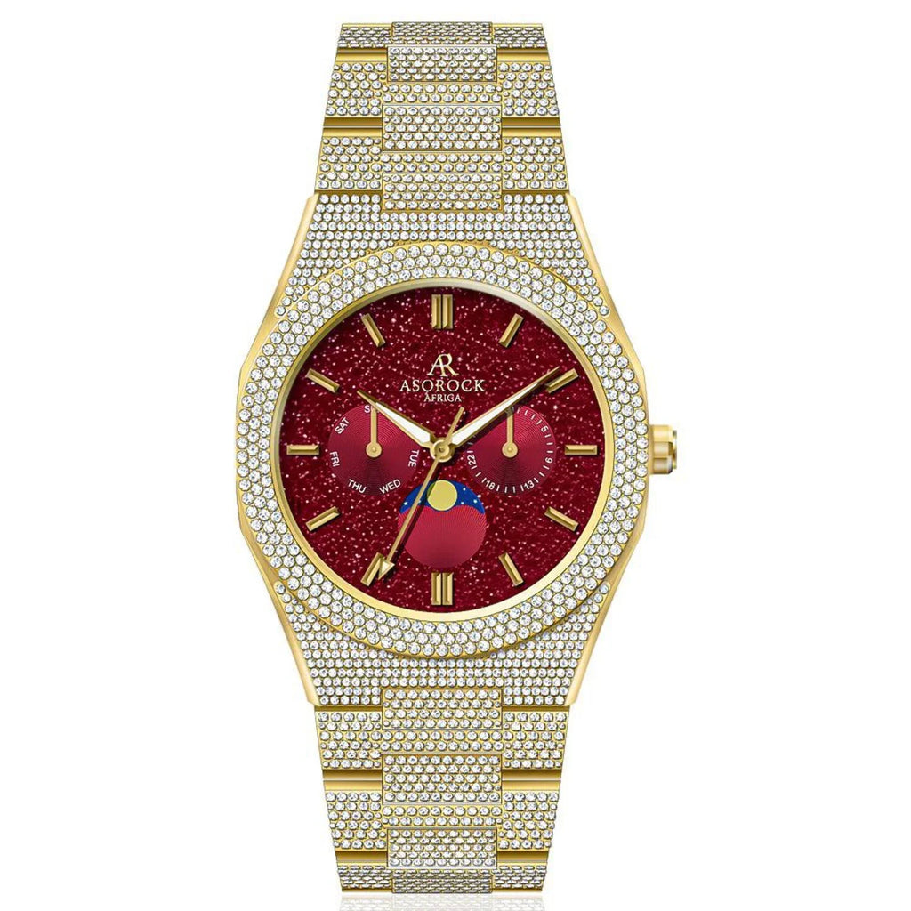 diamond CZ | Fully iced | strap | - bezel Iced Asorock Watches Small diamond transporter 44mm Yellow watch Gold/Red -