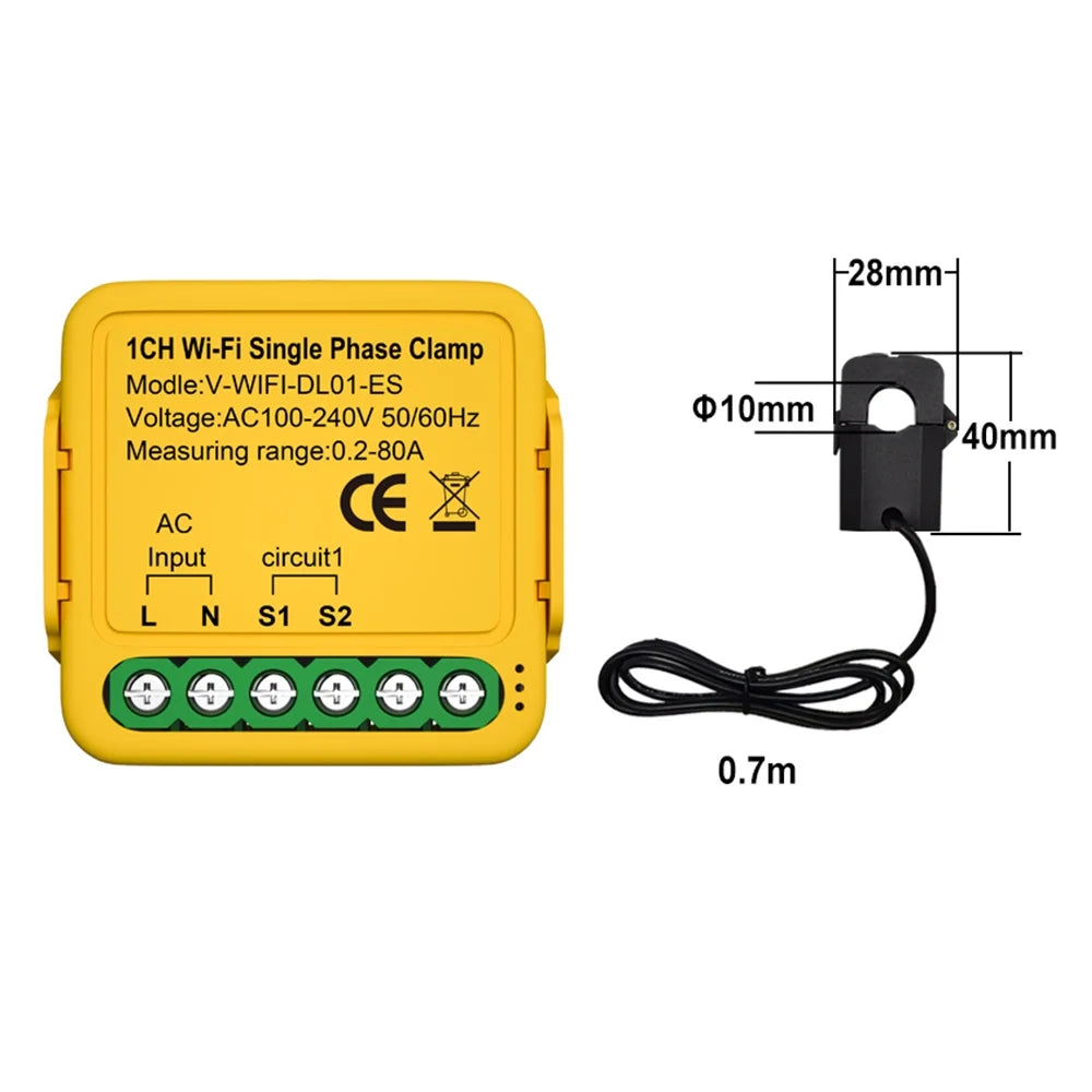 Meter Wifi Consumption Solar 80a Smart 2. Andoer Meter regulator,Statistics Automatic Phase 50/60hz Clamp voltage Clamp 80a Solar Current 100-240v Solar Clamp Smart
