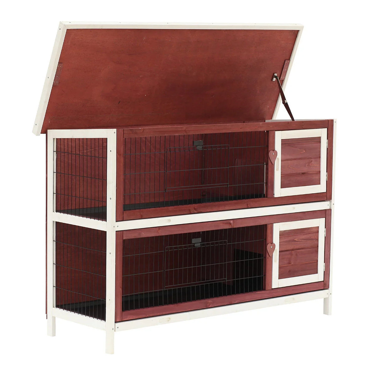 Rabbit Pull-Out with Weatherproof And Elevated Hutch 54" PawHut Run Stackable Wooden Enclosed 2-Story, Fun Trays,