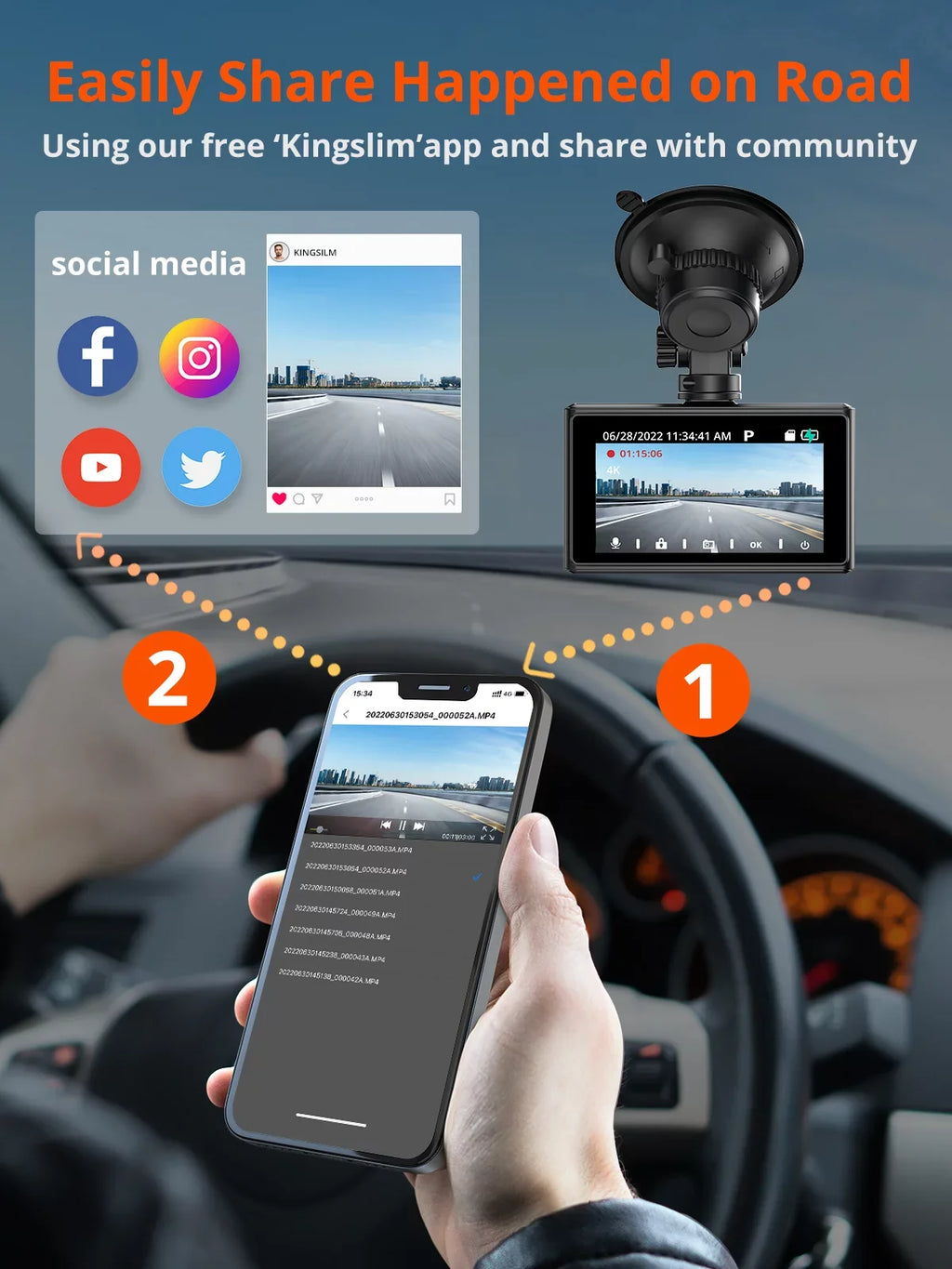 '- Dash and with Dual D2 Rear Pro Car WiFi and 4K Dashboard 4K Supported[Upgraded Cars, Kingslim Cam Camera Version] Dash Parking Monitor, Front Night Front 1080P for 256GB Rear and Vision with Cam