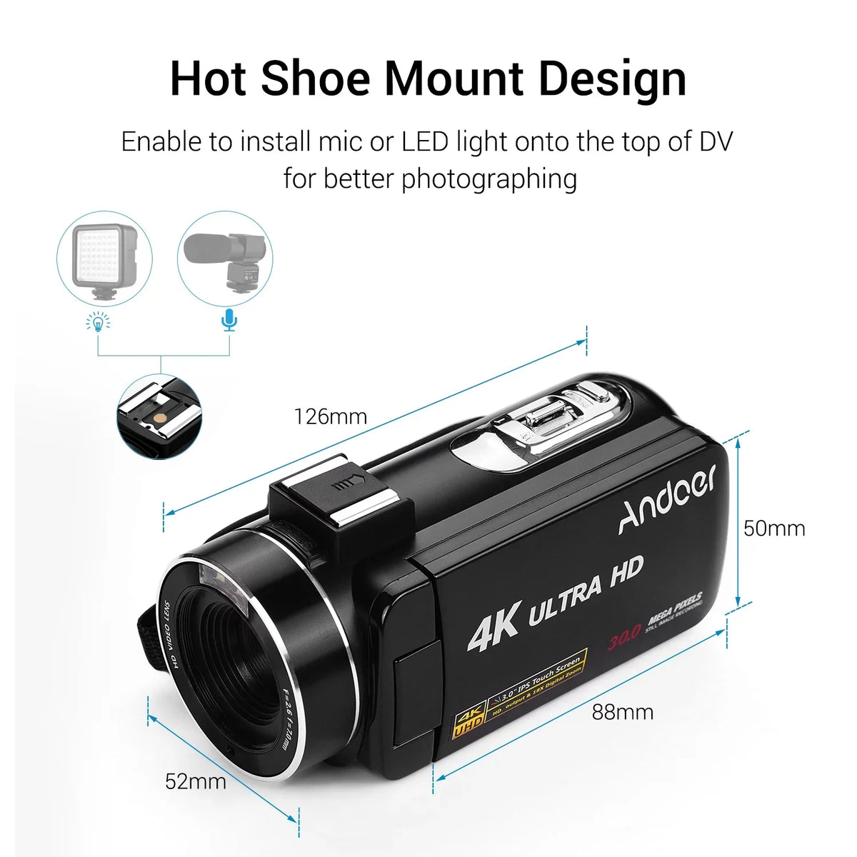 DV 3.0 IPS 4K Professional DV IPS Video Camera 3.0 Andoer-2 Camera Video Function Inch Handheld Monitor Inch ERYUE Inch QISUO Camera,Video