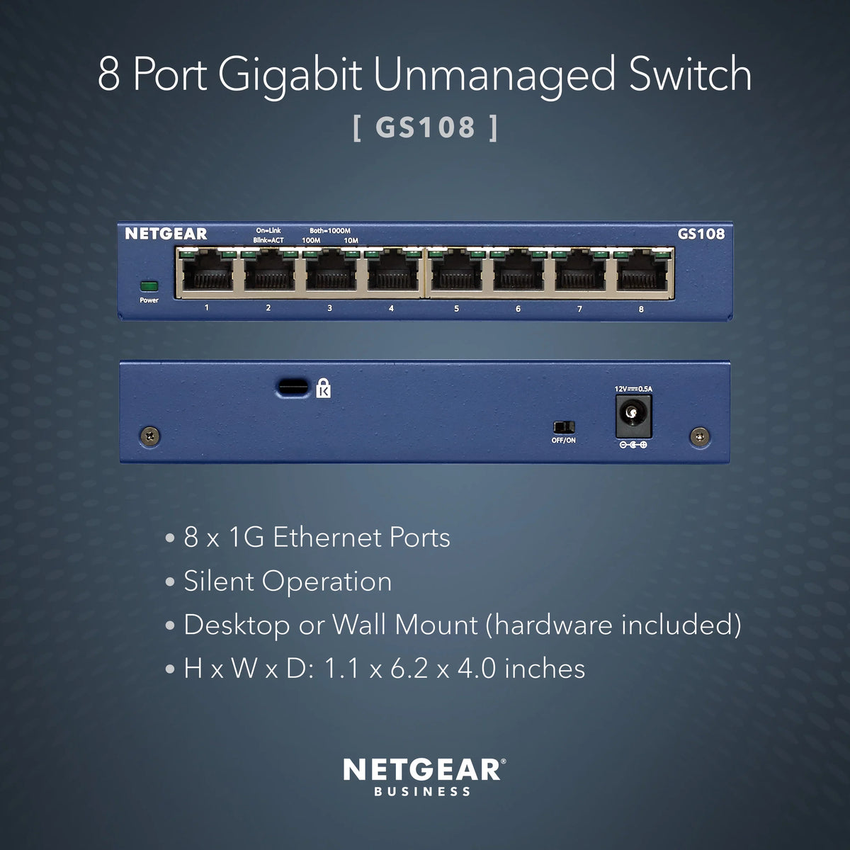 '- NETGEAR (GS108) Switch Unmanaged 8-Port Gigabit Ethernet