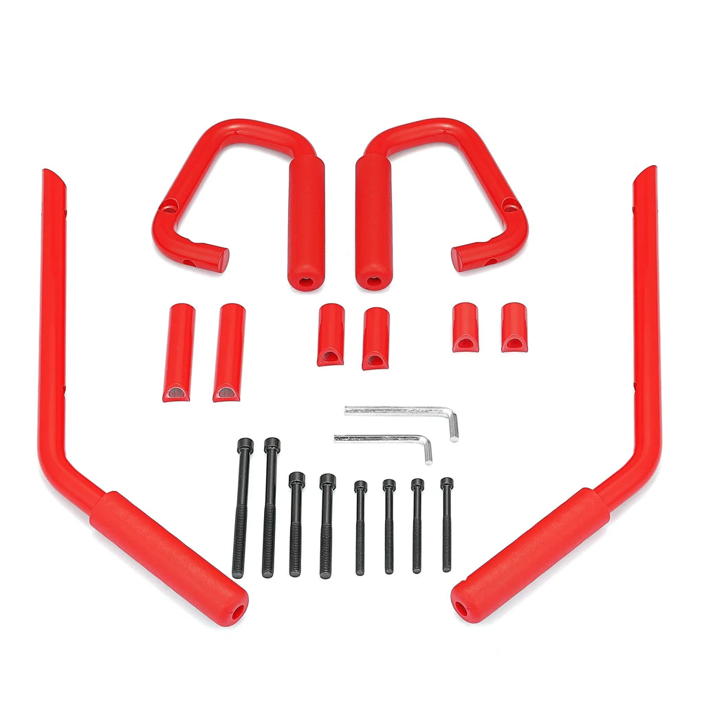 & WEISEN- Coated Aluminum Handles 07-18 Set Full Rear Powder JK Front Bar Red Jeep Wrangler for Grab