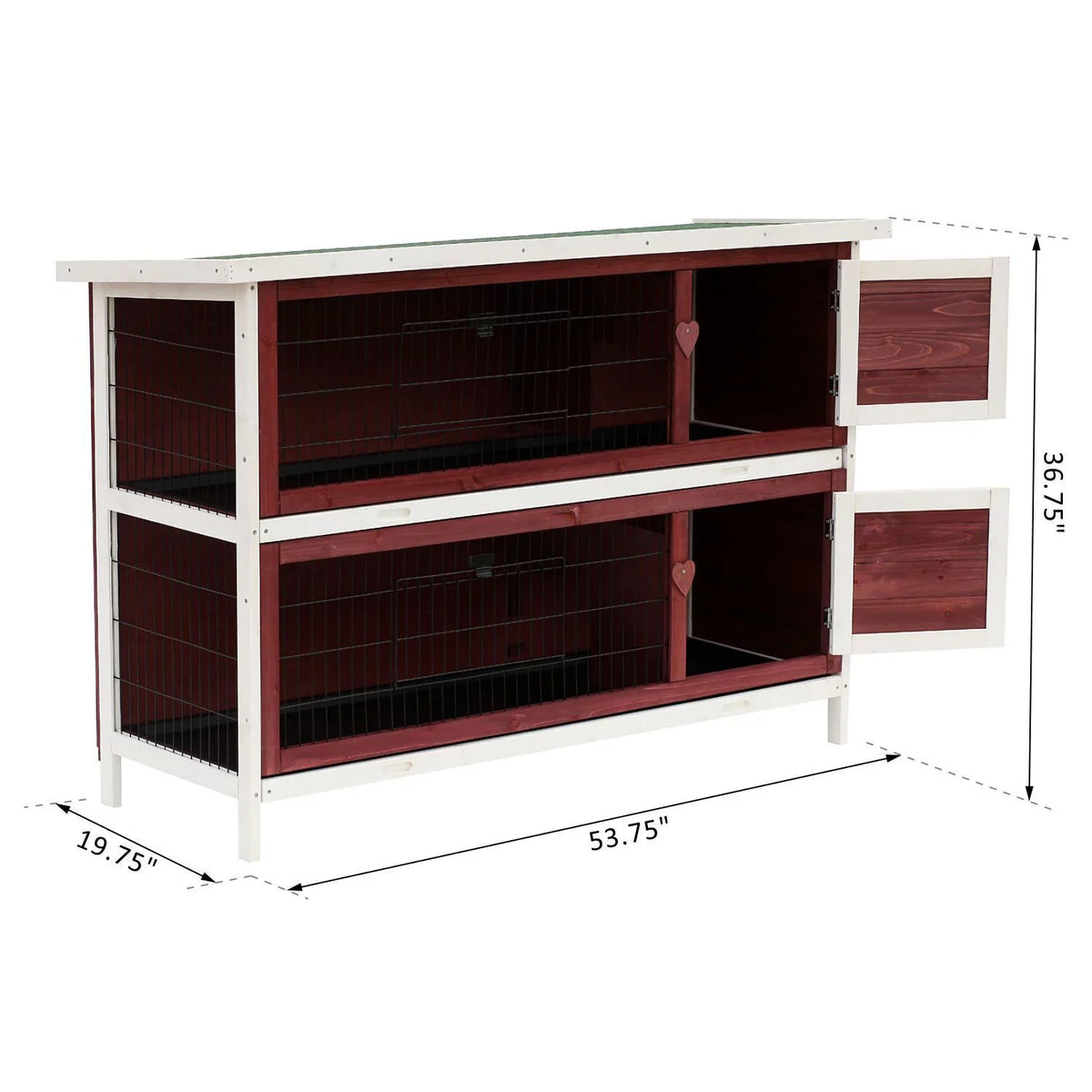 Rabbit Pull-Out with Weatherproof And Elevated Hutch 54" PawHut Run Stackable Wooden Enclosed 2-Story, Fun Trays,