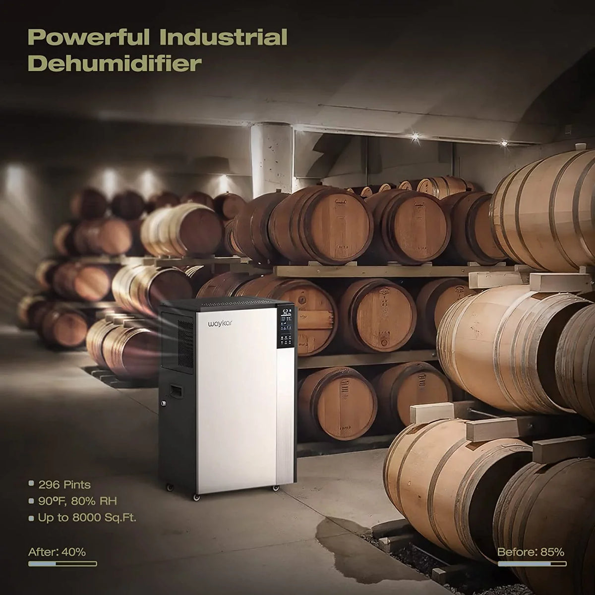 Unit, 296 Portable, Basements, Dehumidifier Spaces, Pint, Industry Waykar Commercial Hose Compact, Memory Liquid for drain Defrost, with Auto Damage Starting Crawl