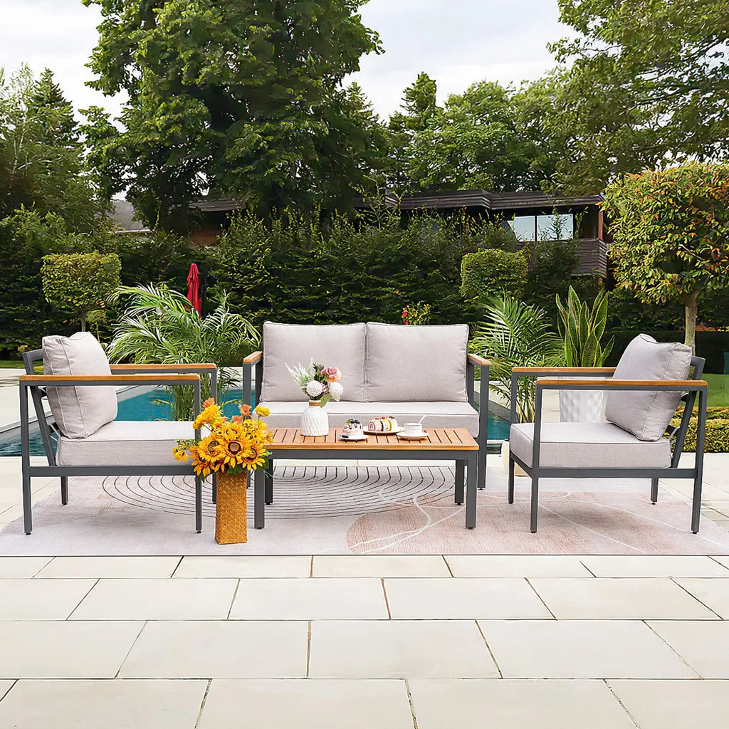 Cushion, Patio Pieces Conversation Table  and Set 4 Gray Thick Devoko Outdoor Frame
