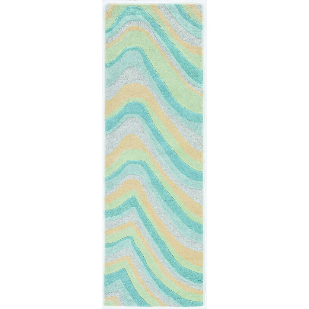 HomeRoots 8' 12'3" Beige Runner Rug - Hand Tufted Waves Ocean 9'3" Abstract Blue x