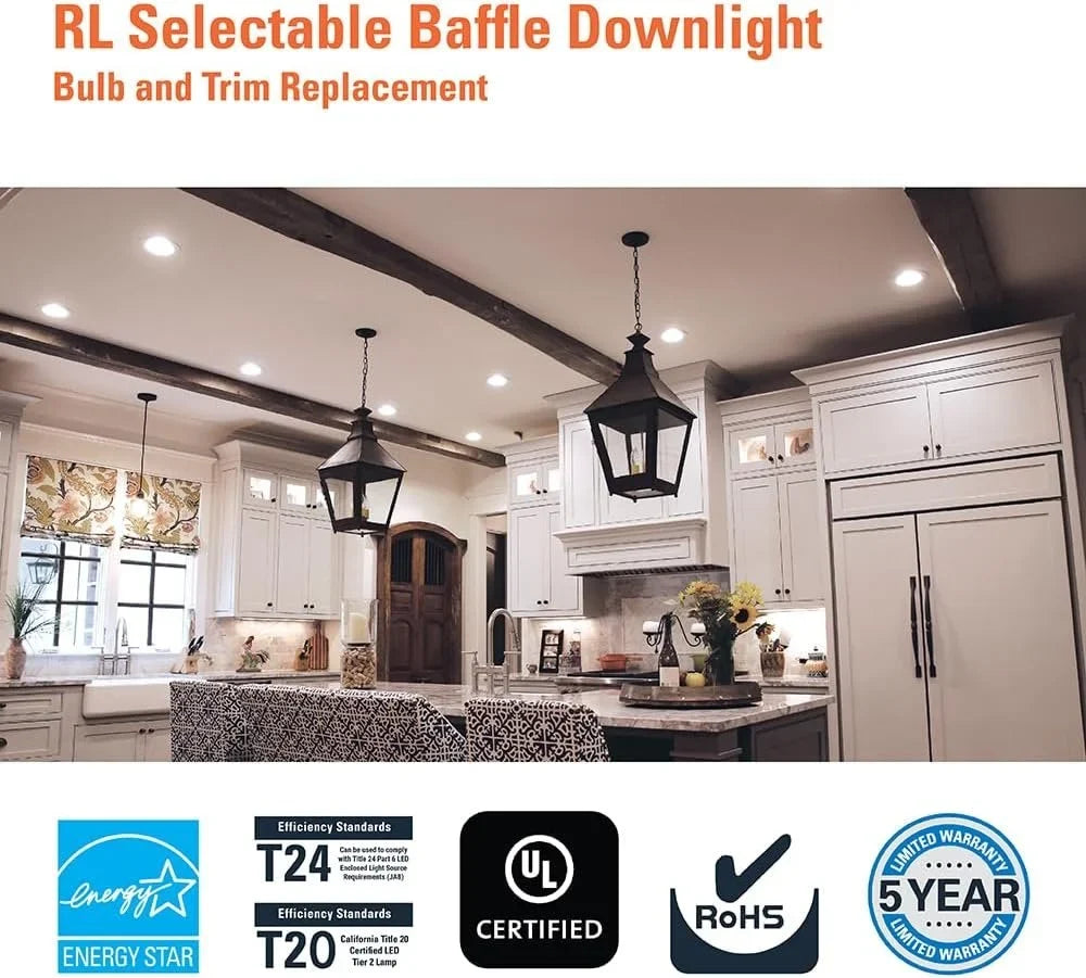 Retrofit Baffle & 900/1200 Shower CCT inch Selectable Trim, Downlight, Lumens Recessed and 5/6 Retrofit Matte to Warm, Selectable Light White Dim Lumens, Series HALO LED Ceiling RL