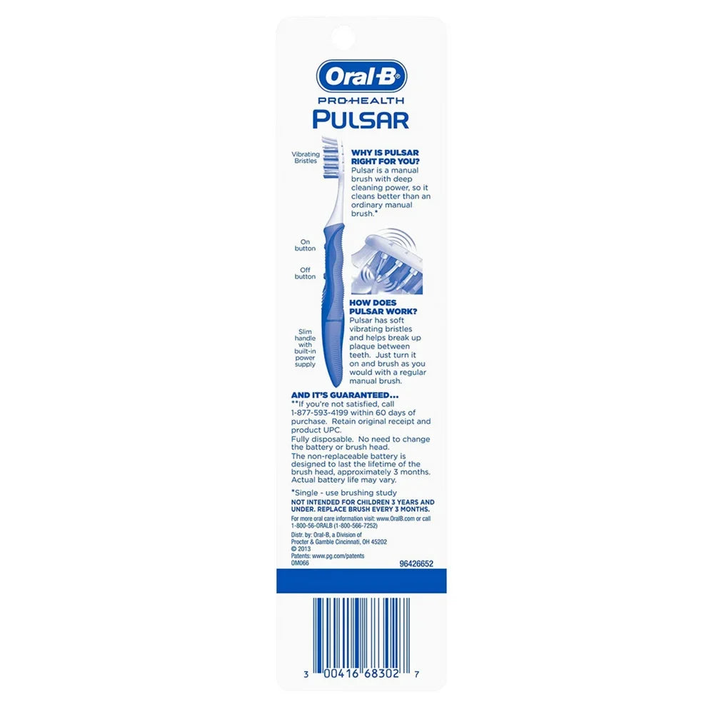 2 Pulsar Pack, Vary, of 3) Pro-Health Medium Colors May ea Oral-B Value (Pack Toothbrushes,