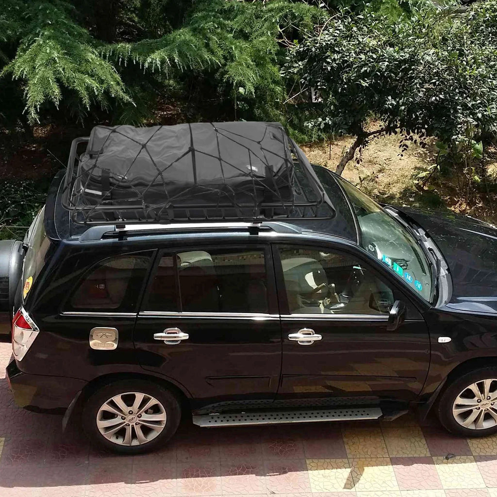 Extension 220 Top Car Capacity and Hooks, with Rack Elastic 10 lb. Basket Luggage Cargo Universal Black Rack Net Roof Carrier, 63x39x6.3in, Basket, iMounTEK Roof