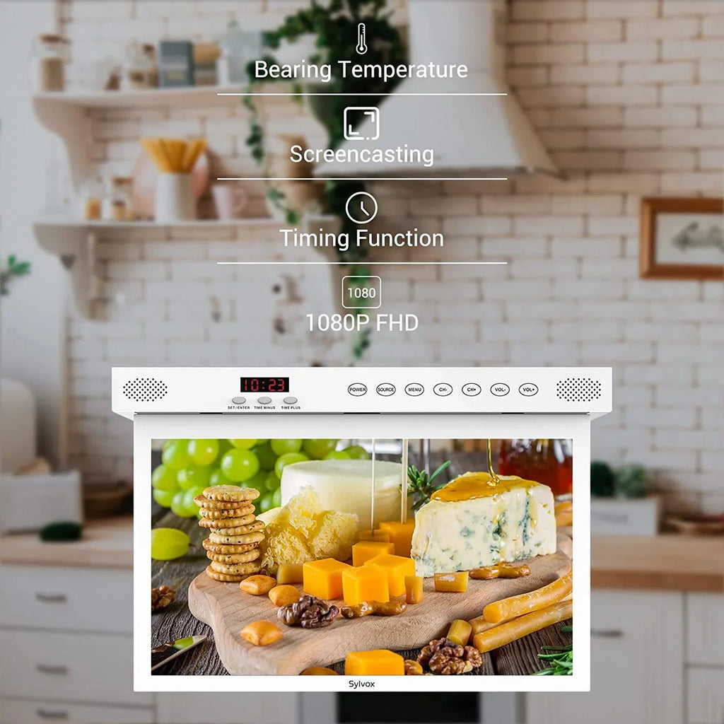 TV, Under Google WiFi Assistant Android 1080P Built-in Cabinet Support Google Play, Smart TV Kitchen Bluetooth inch Smart FHD TV, SYLVOX 15.6
