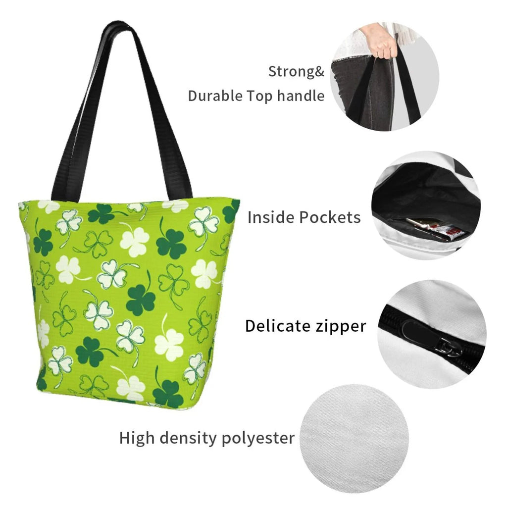 Office, Groceries, St for Shopping Day7 Bag, Fitness Tote Stylish Buying Patrick's Suitable with Shoulder Easygdp Bag Handbag Zip, Canvas
