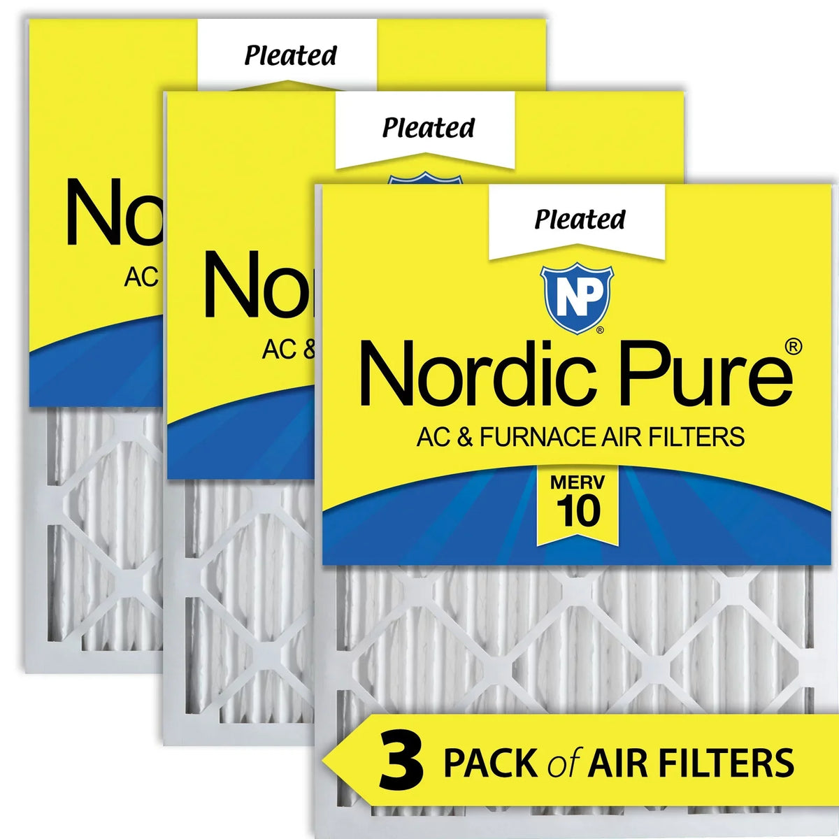 3 Pack 10 Filters Pure MERV Air Pleated Nordic 20x20x2