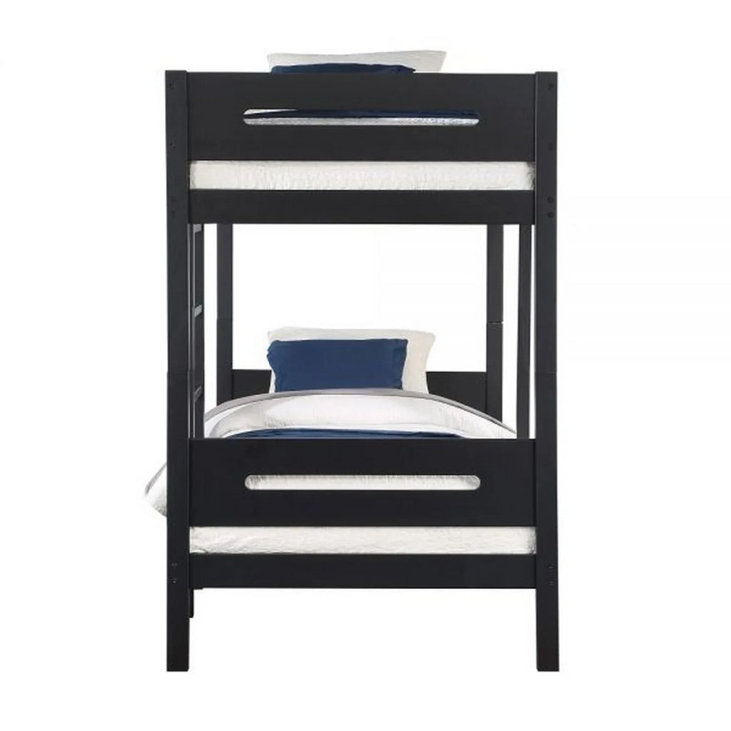 Black Wood, Size Front Facing Bed Bunk Benjara Solid Ladder Pine - Asin with Twin
