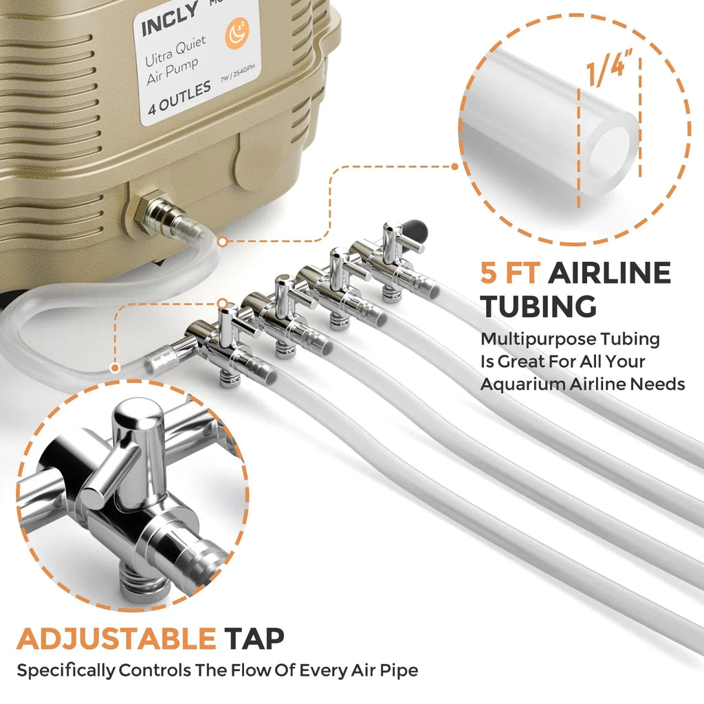 for Commercial Outlet, Adjustable INCLY Air Hydroponics Gallon Quiet Filter with Tank 7W Oxygen Stone Pump 4 rium & 245 Bubbler Air Liquid Fish Pond