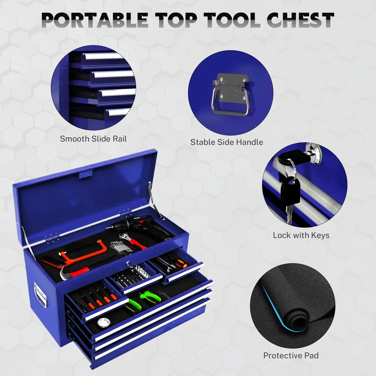 Rolling Chest Double Drawers, Drawers, On Chest 2-IN-1 & Blue Sliding Large Box Drawers, Capacity Cabinet Lockable Tool Wheels Tool with Box, with with Tool Tool 8 Hidden Organizer