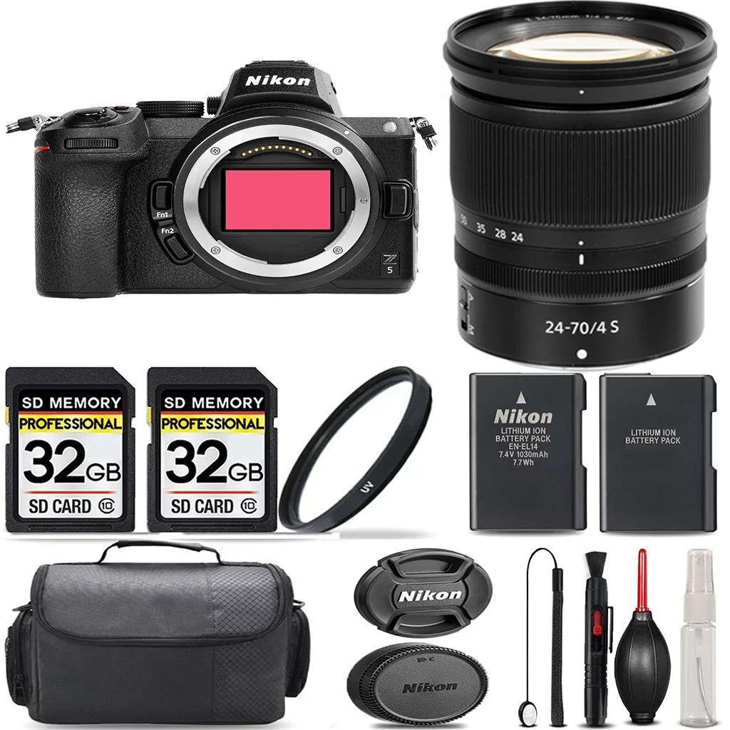 Z5 Backup UV Filter Cleaning Battery Nikon with 24-70mm Case + + Kit Version - Mirrorless f/4 + S Storage International 64GB Lens + Extra +