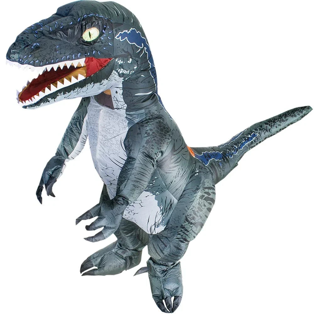 Inflatable Grey Raptor Halloween Costume Up Blow Velociraptor Adult Body Costume DomKom Dinosaur Women Costume Men Full T-rex