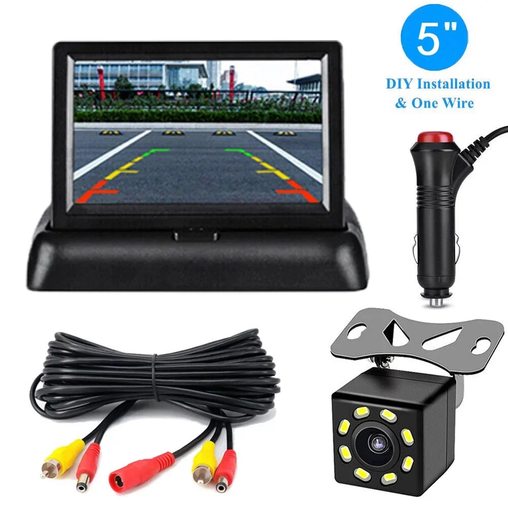 Foldable View Rear Night LED 5in Camera Backup Monitor Display Car LCD