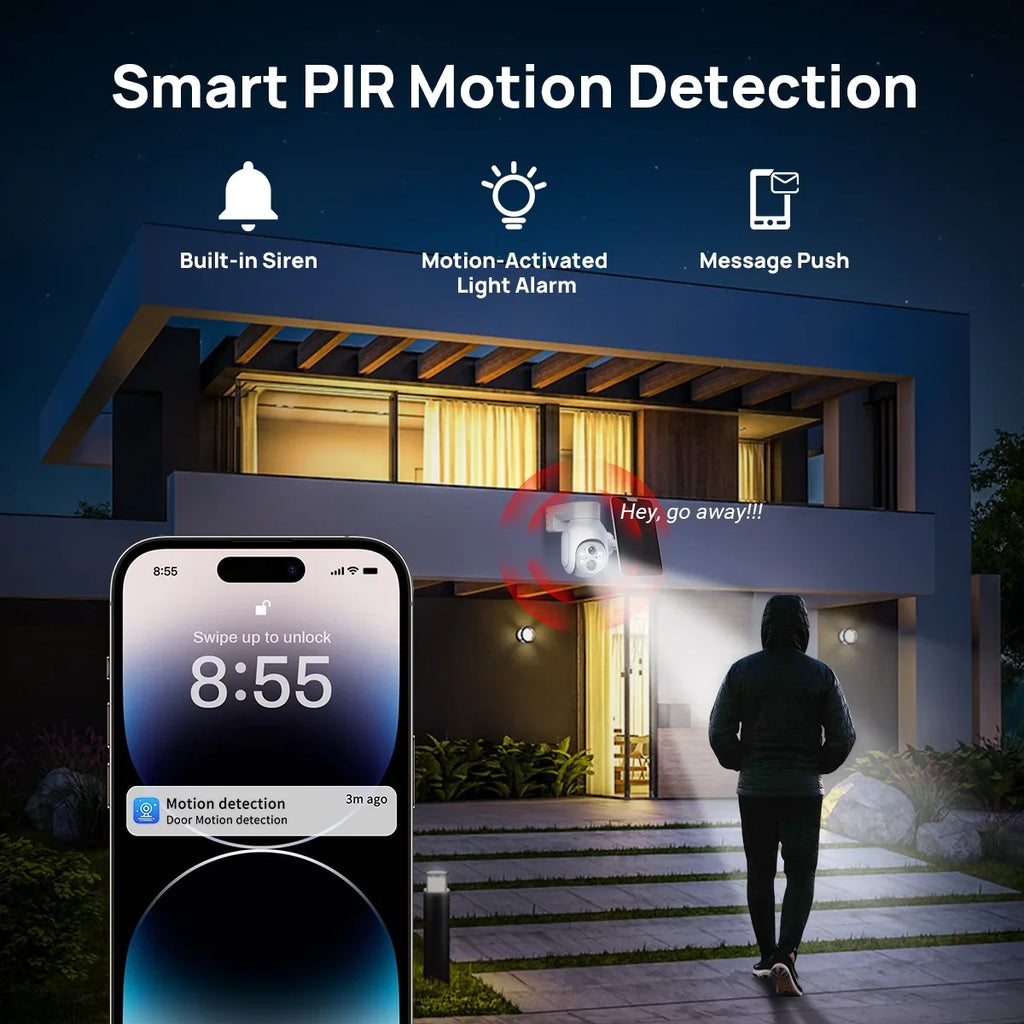 Solar Hybrid 4MP IP PTZ VIKVIZ 2K with Panel WiFi Light Wireless Battery Smart Outdoor Camera