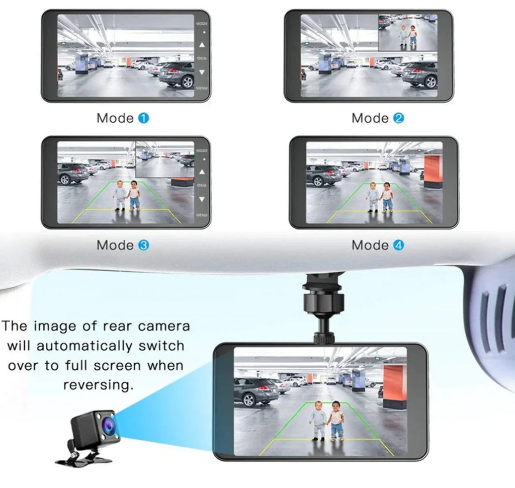 4 Cam DVR Lens Vehicle Driving Dual Car 1080P Recorder LCD Video Camera Dash