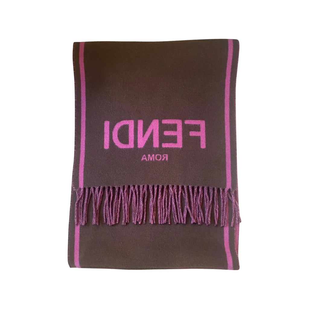 Grey Scarf Fendi Roma Cashmere FXT322 Purple Logo