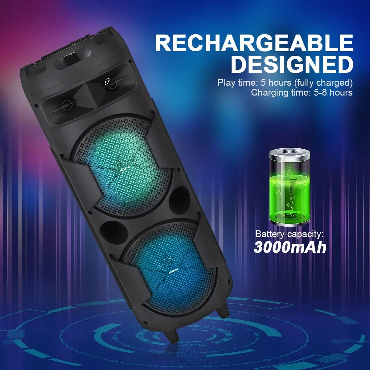 Bluetooth System Bass Speaker 8" Sound 31" Dual & Portable Subwoofer Heavy Mic